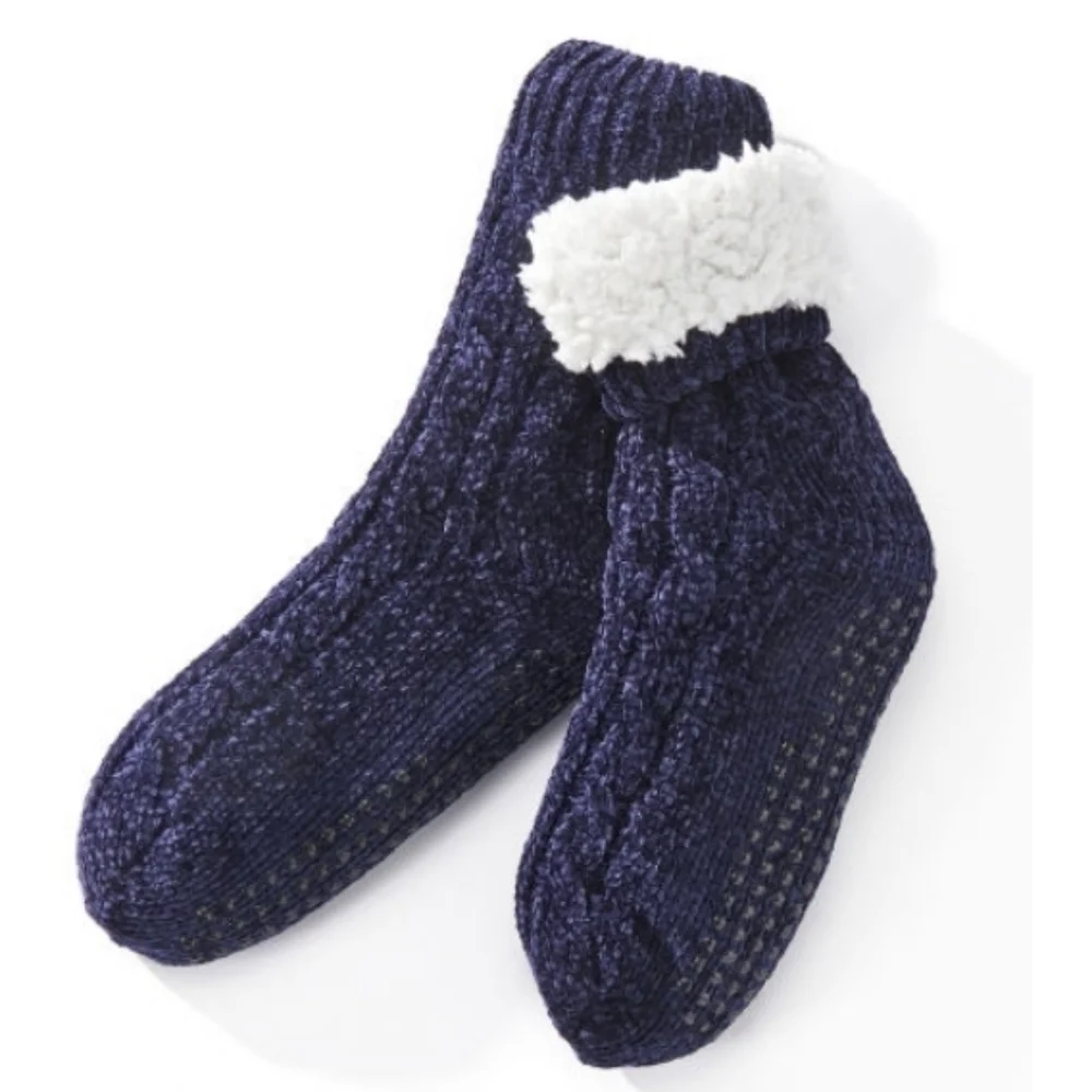 ❤️BUY 5 GET 3 FREE Navy Cable Knit Chenille Reading Sock, Retail $19.99 USD